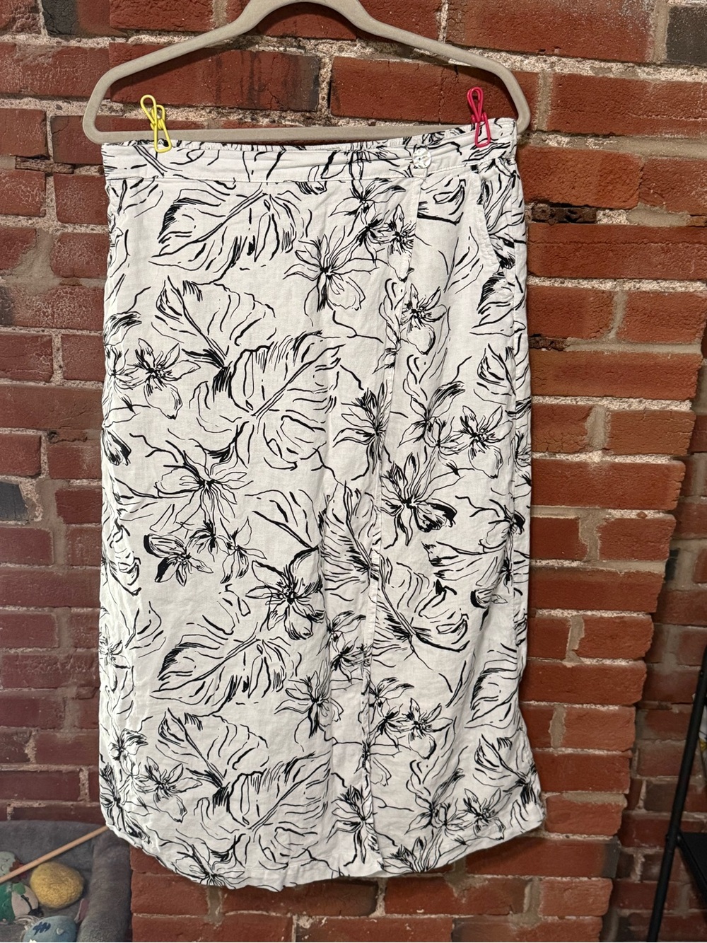 Joie White and Black Floral Faux Wrap Skirt
